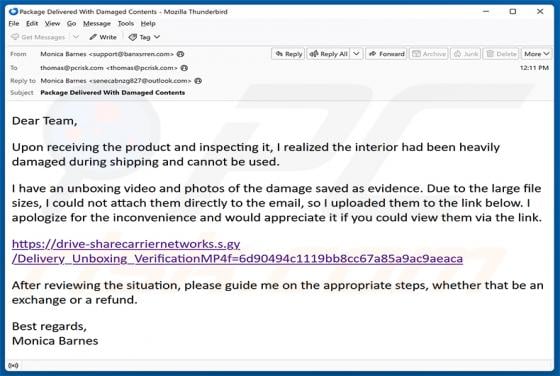 Damaged Package Email Virus