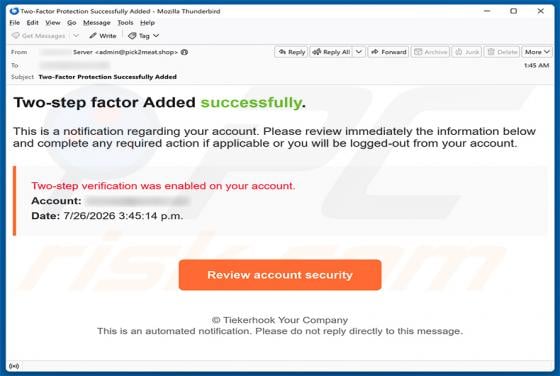 Two-step Verification Was Enabled Email Scam