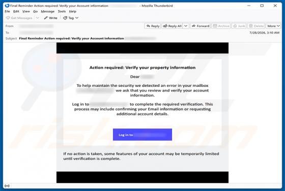 Verify Your Email Property Information Scam