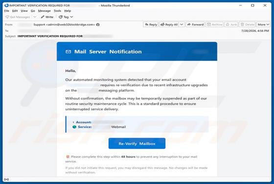 Email Account Requires Re-Verification Scam