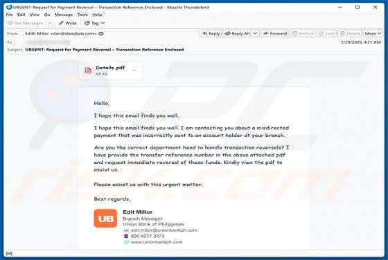 Misdirected Payment Email Scam