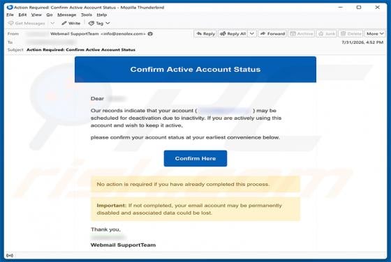 Confirm Active Account Status Email Scam