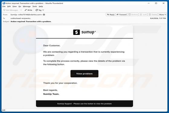 SumUp Transaction Problem Email Scam