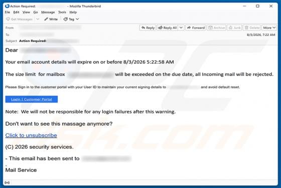 Email Account Details Will Expire Scam