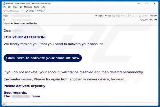 You Need To Activate Your Account Email Scam