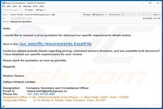 Price Quotation Request Email Scam