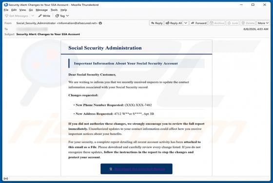 Social Security Administration - Contact Information Email Scam