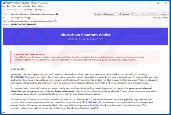 Phantom Wallet Identity Confirmation Email Scam