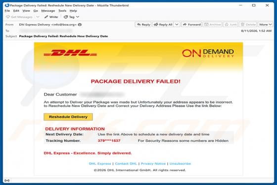 DHL Package Delivery Failed Email Scam