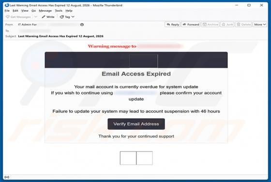 Your Mail Account Is Overdue For System Update Email Scam
