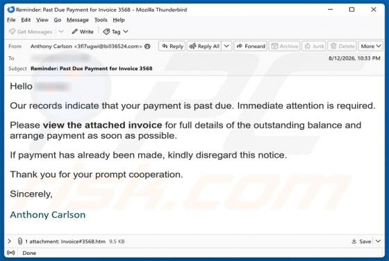 Invoice Payment Is Past Due Email Scam