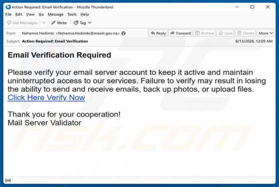 Verify Your Email Server Account Scam
