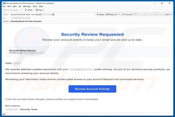 Security Review Requested Email Scam