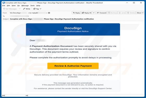 DocuSign - Payment Authorization Notice Email Scam