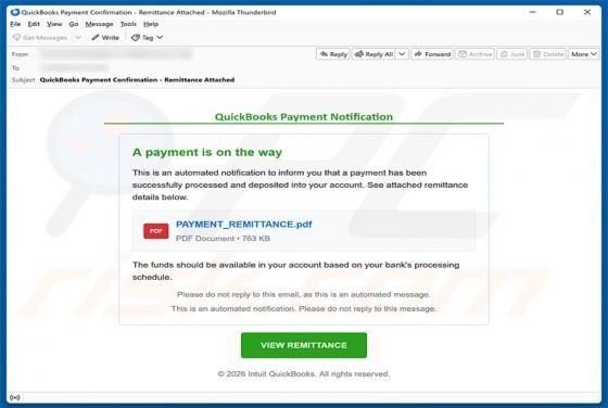 QuickBooks Payment Is On The Way Email Scam