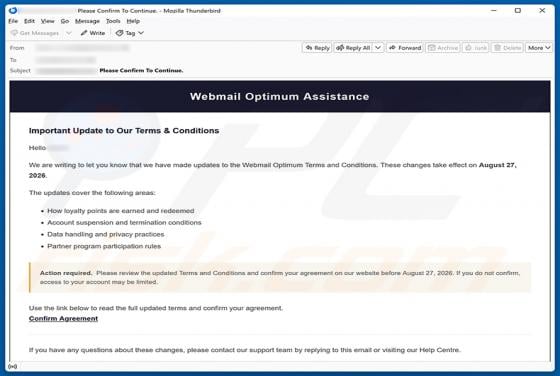Webmail Optimum Terms and Conditions Update Email Scam
