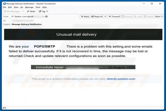 Unusual Mail Delivery Email Scam
