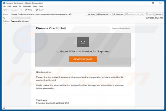 Updated SOA And Invoice For Payment Email Scam