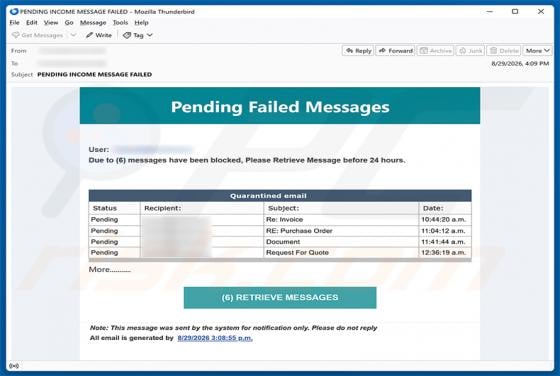 Pending Failed Messages Email Scam
