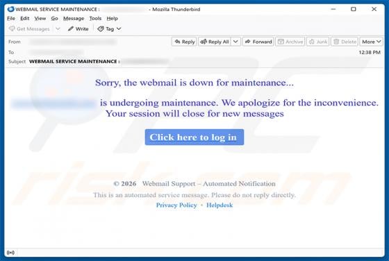 Webmail Is Down For Maintenance Email Scam