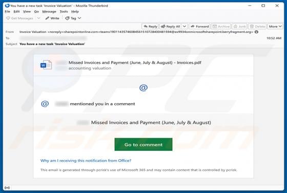 Missed Invoices And Payment Email Scam
