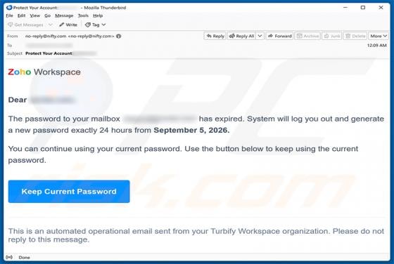 Zoho Workspace Password Expired Email Scam