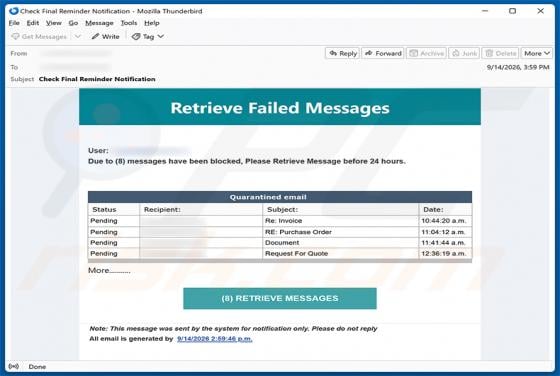 Retrieve Failed Messages Email Scam