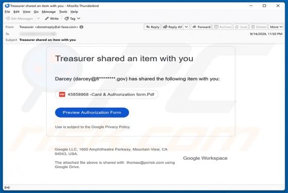 Treasurer Shared An Item Email Scam