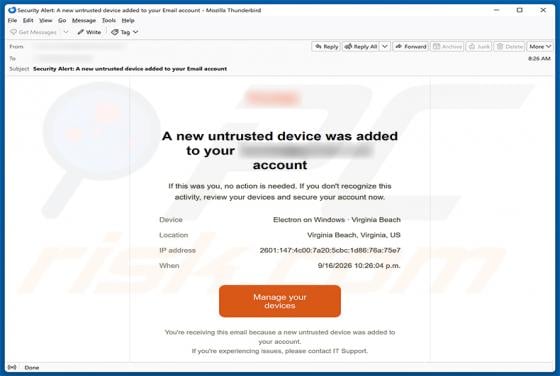 Untrusted Device Was Added To Your Account Email Scam