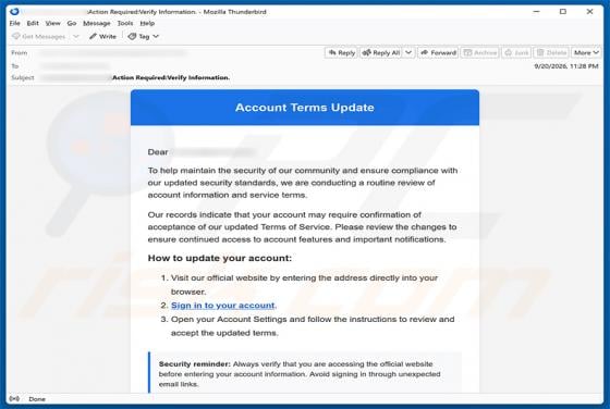 Account Terms Update Email Scam