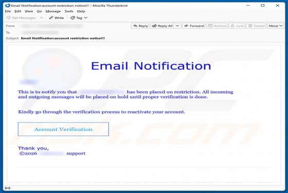 Email Has Been Placed On Restriction Scam