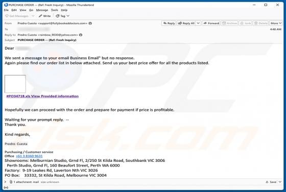 Attached Order List Email Scam