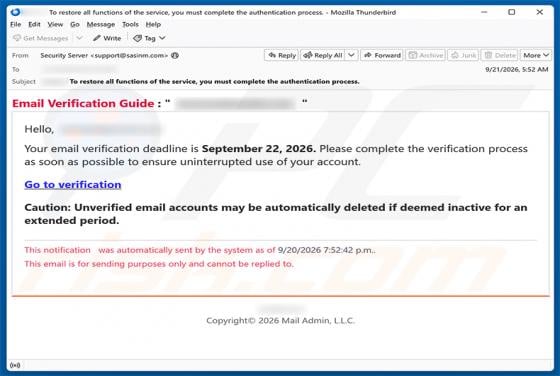 Email Verification Deadline Scam