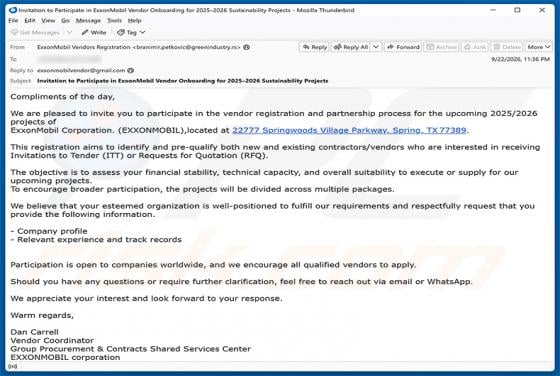 Vendor Registration And Partnership Process Email Scam