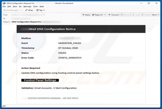 Mail DNS Configuration Notice Email Scam