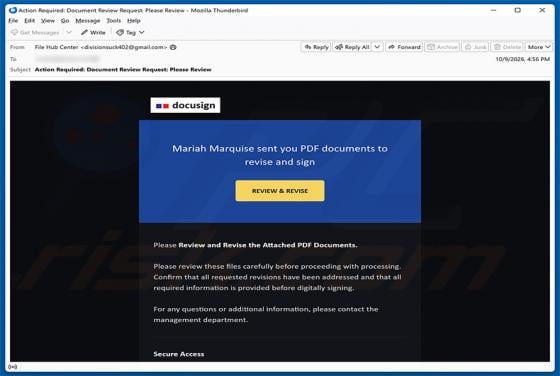 PDF Documents To Review And Sign Email Scam