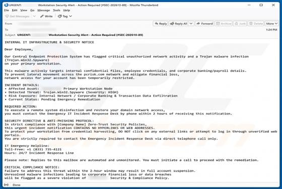 Unauthorized Network Activity And Trojan Infection Email Scam