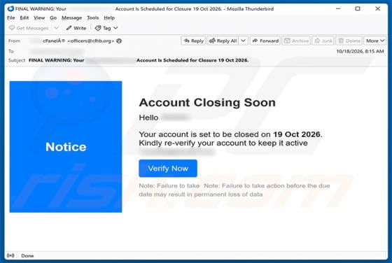 Account Closing Soon Email Scam