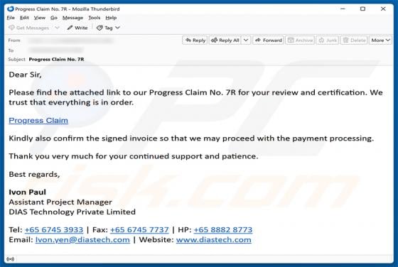 Progress Claim For Review And Certification Email Virus