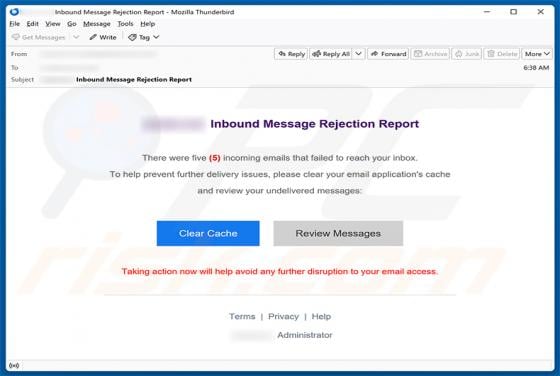 Inbound Message Rejection Report Email Scam