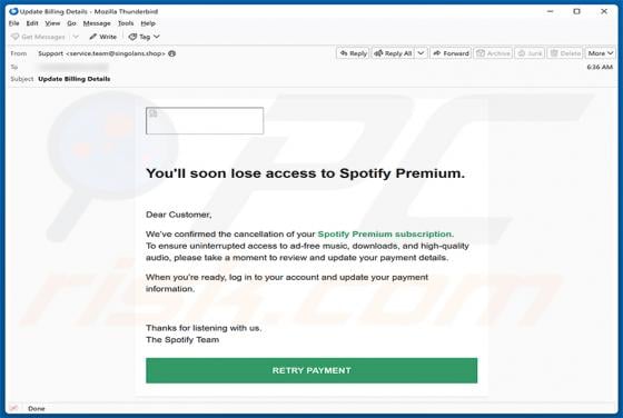 Spotify - Update Payment Details Email Scam