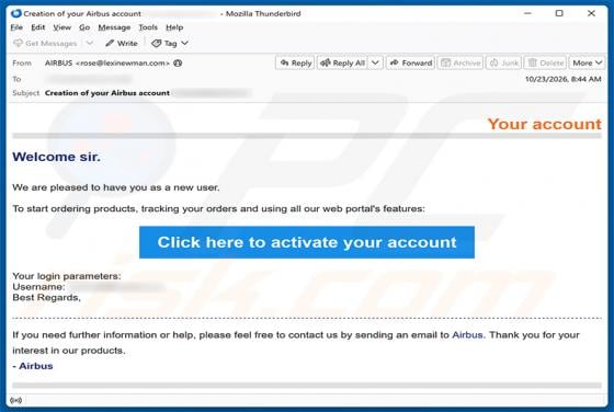 Airbus Account Activation Email Scam
