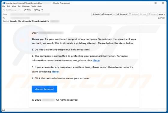 Phishing Attempt Simulation Email Scam