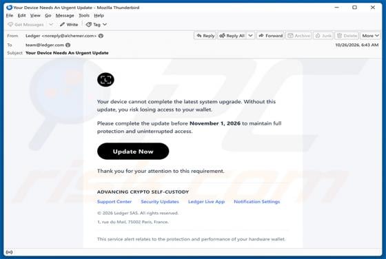 Ledger Device Cannot Complete System Upgrade Email Scam