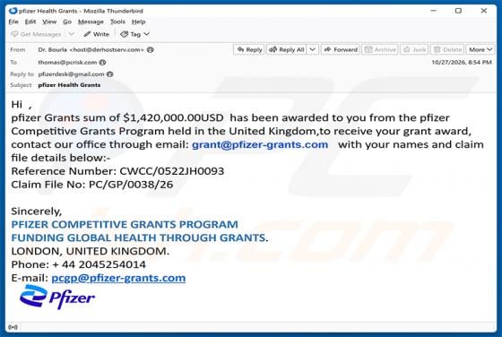 Pfizer Competitive Grants Program Email Scam